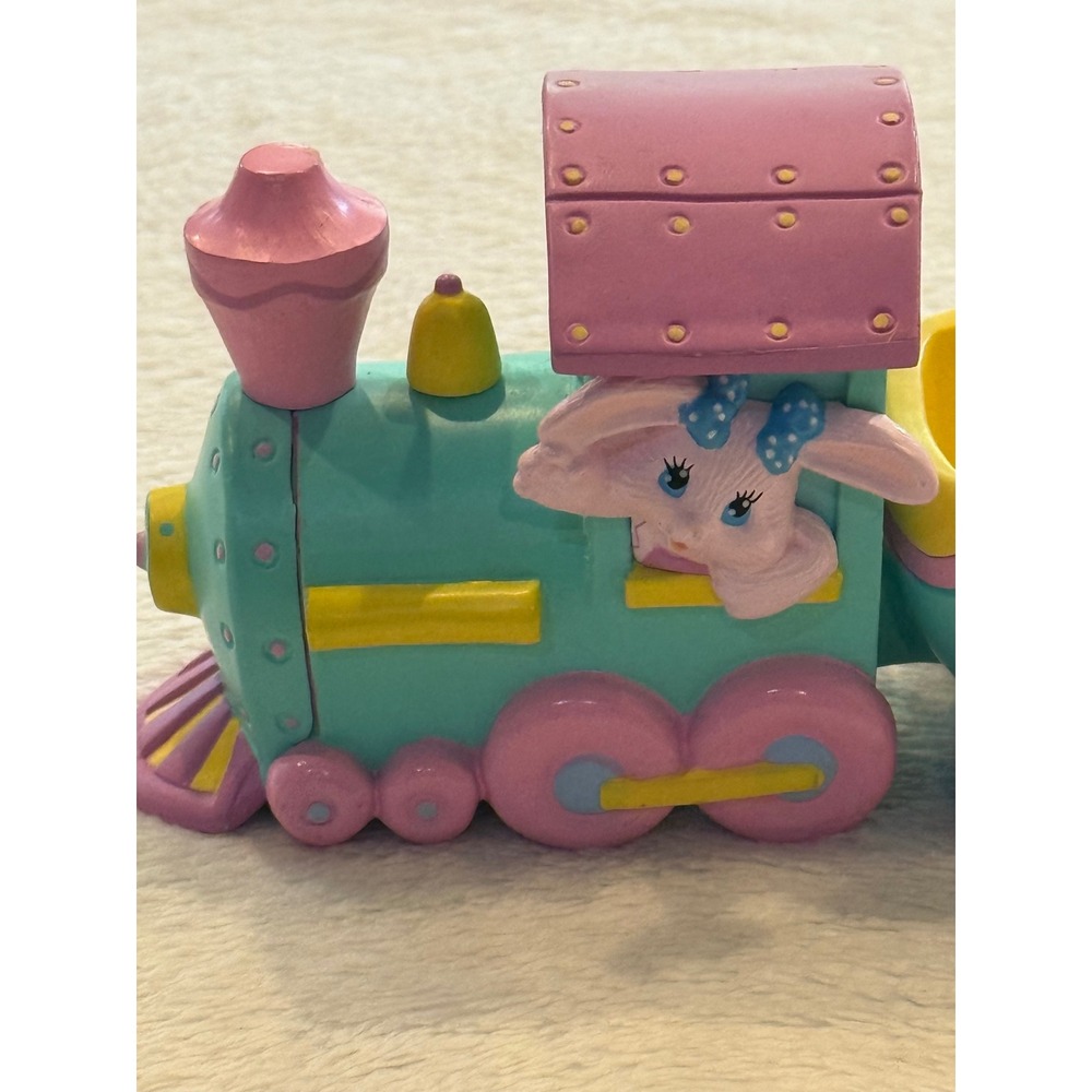 Vintage 1993 Hallmark Binney & Smith Easter Bunny Train Figurine Pastel 2 Piece - Picture 2 of 7